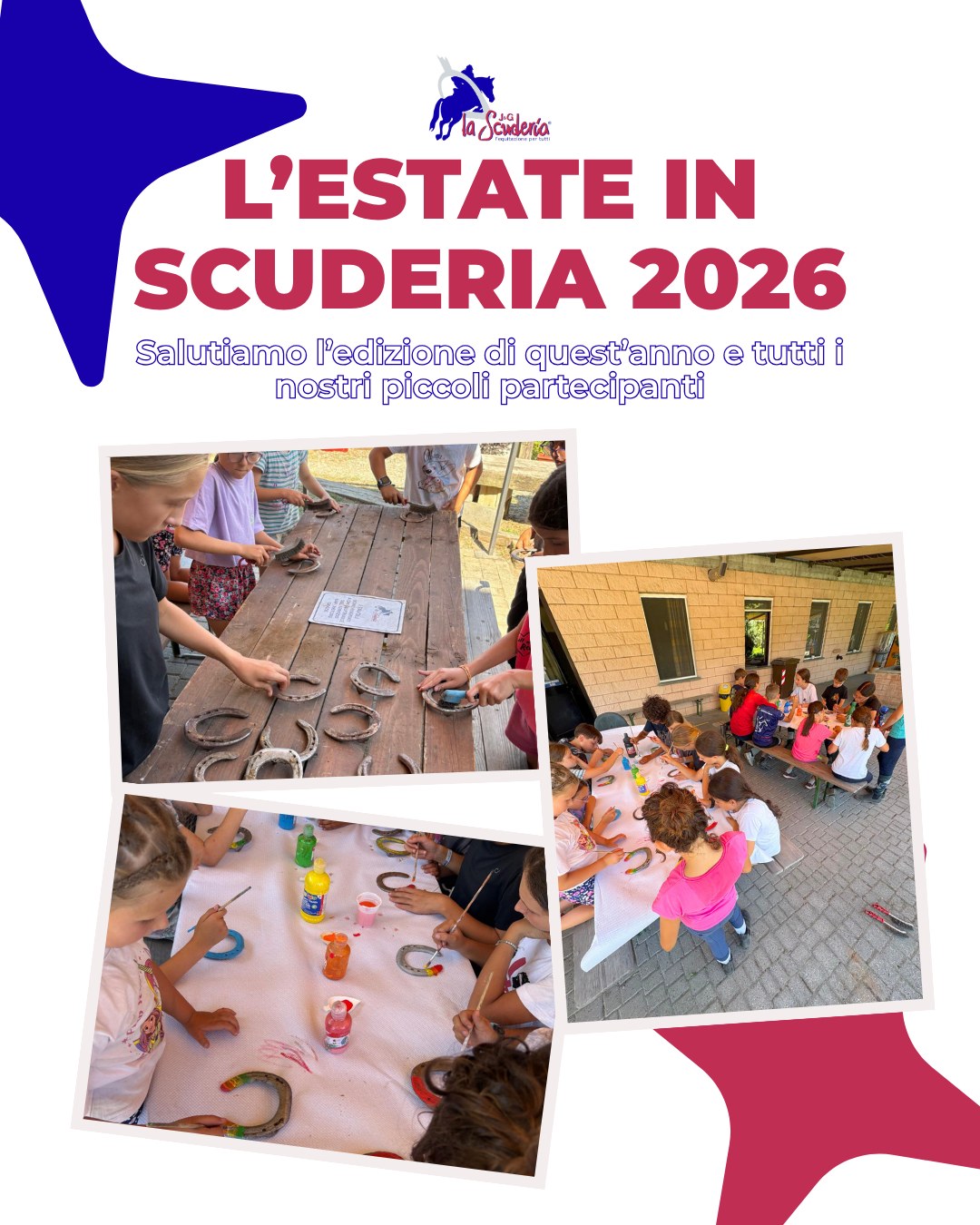 ☀️Ancora una volta L'Estate in Scuderia volge al termine.
Siamo contentissimi di aver regalato ai nostri piccoli ospititi tante giornate di divertimento all'insegna della creatività e dell'amore per i cavalli.
Vi lasciamo qualche scatto dell'Edizione 2026 e vi aspettiamo la prossima estate!⛱️